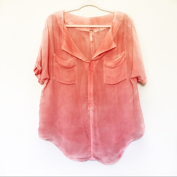 Free People Tops - Free People Peach Sun Washed Double Pocket Tee